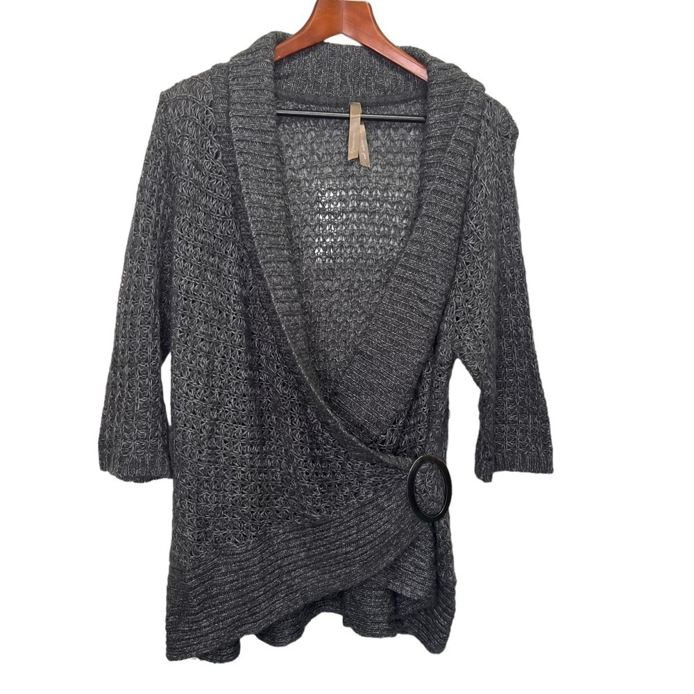 Pennington's Grey Faux Wrap Knit Sweater Size X